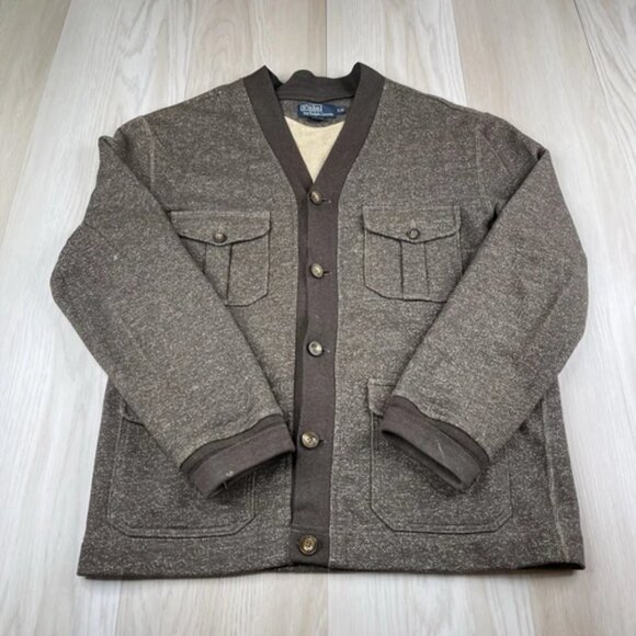 Polo Ralph Lauren Cotton Brown Cardigan Sweater Terry Cloth Men’s Size L Large - Picture 1 of 16